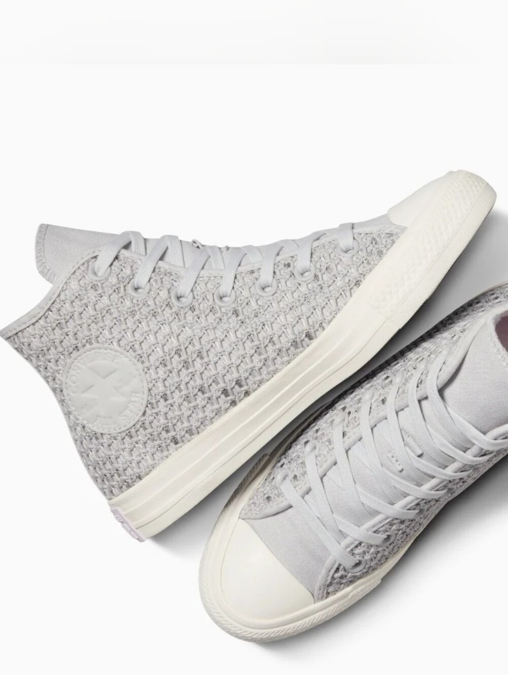 Converse All Stars Chuck Taylor Light Gray Crochet High Top Sneakers 7